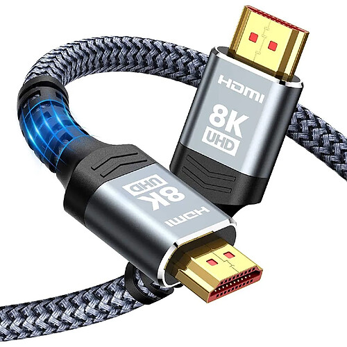 Câble HDMI Ultra Haute Vitesse 8K 60Hz 3.3FT/1M, Câble tressé HDMI Highwings 48Gbps-4K@120Hz 7680P, DTS:X, HDCP 2.2 & 2.3, HDR 10, EARC