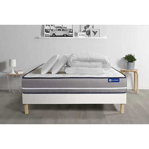 ACTISOM Pack prêt à dormir matelas Latex + mémoire de forme ACTILATEX PUR 200x200cm + sommier KIT blanc + 2 oreillers + couette