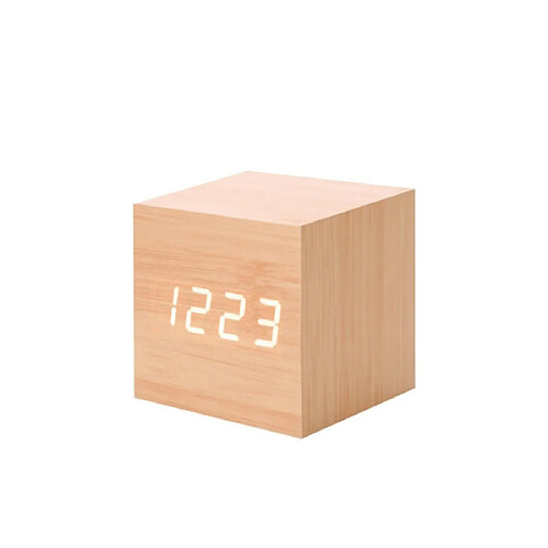 Wewoo Réveils Multicolore Sons En Bois De Contrôle Horloge Moderne Numérique LED Bureau Réveil Thermomètre Minuterie Blanc