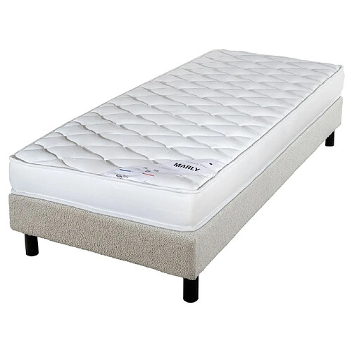 Ebac Matelas et sommier 90x190 Marly - Newkit - Soutien ferme - Sommier démonté - Crème