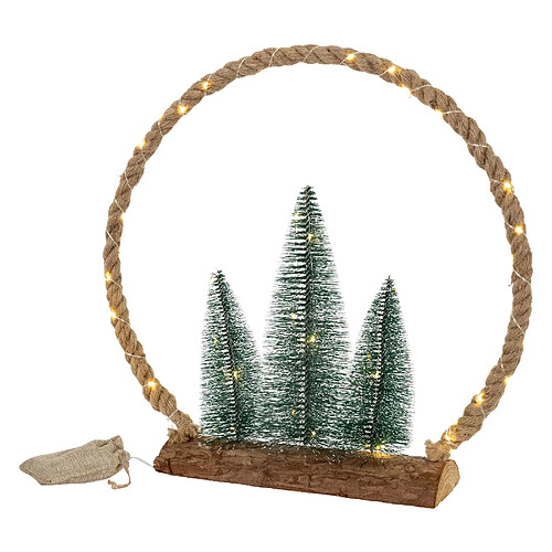 Ecd Germany LED Couronne de jute avec sapins décoration lumineuse de Noël minuterie 45 LEDs