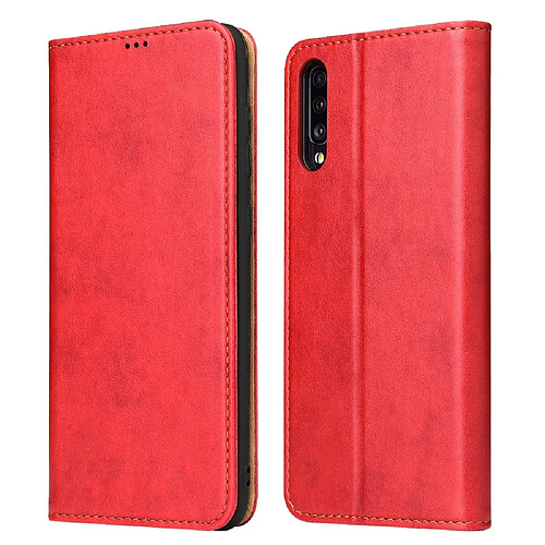 Wewoo Housse Coque Etui en cuir à rabat horizontal PU + TPU avec derme et emplacements pour cartes et portefeuille Galaxy A70 rouge