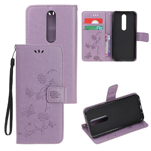 Etui en PU fleur de papillon violet clair avec support pour votre Nokia 4.2 (2019)