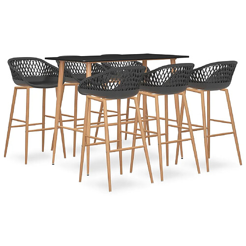 vidaXL Ensemble de bar 7 pcs Noir et gris