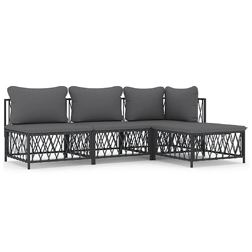 Maison Chic Salon de jardin 4 pcs avec coussins - Table et chaises d'extérieur - Mobilier/Meubles de jardin Moderne anthracite acier -MN92290