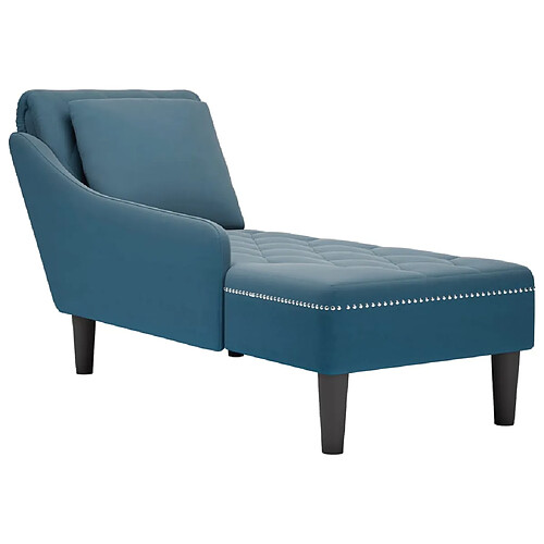 vidaXL Fauteuil long avec coussin et accoudoir droit bleu velours