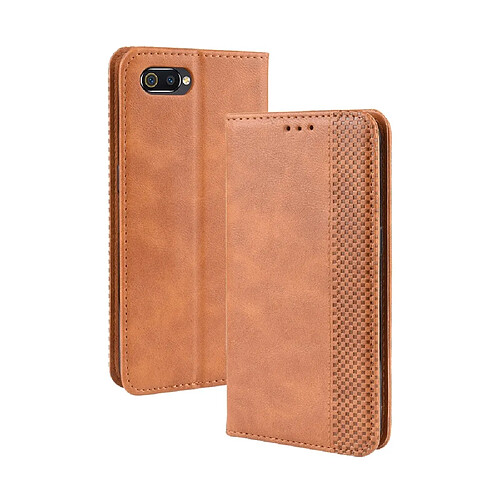 Wewoo Housse Coque Étui en cuir à boucle magnétique avec rétro pour Crazy Horse Texture horizontale OPPO Realme C2 / A1Kavec porte-carte et fentes cartes et cadre photo Marron