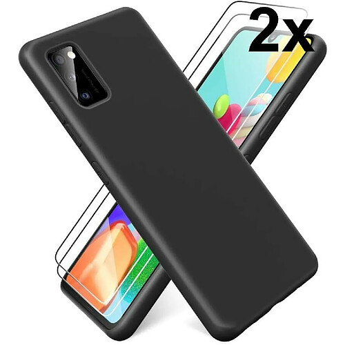 Coque Silicone pour Samsung A41 Etui de Protection Noir Antichoc + 2 Verres Trempes Little Boutik®