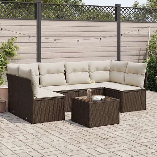 vidaXL Salon de jardin avec coussins 7 pcs marron résine tressée