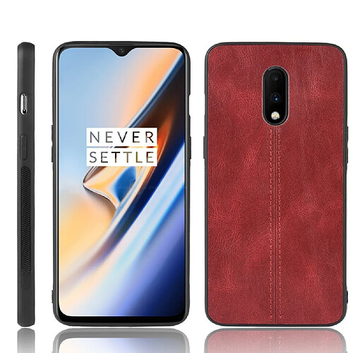 Wewoo Coque Pour OnePlus 7 Antichoc Peau de vache à coudre Motif PC + PU + TPU Case Rouge