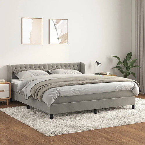 Maison Chic Lit Adulte - Lit simple Lit à sommier tapissier et matelas moelleux - Meuble de Chambre - Gris clair 160x200cm Velours -MN14901