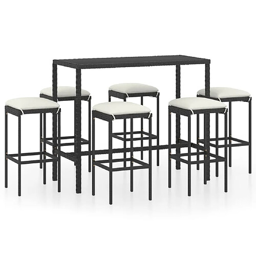 Maison Chic Ensemble de bar de jardin 7 pcs et coussins,Table + chaises + coussins de jardin Résine tressée Noir -GKD627780