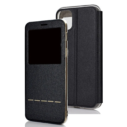 Wewoo Coque Pour iPhone 11 Pro Texture mate Support horizontal téléphone mobile Étui portable Fenêtre avec identification de l'appelant et bouton en métal Faites coulisser déverrouiller Noir