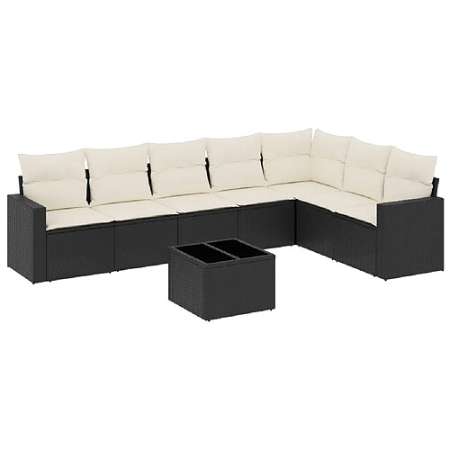 Maison Chic Ensemble Tables et chaises d'extérieur 8 pcs avec coussins,Salon de jardin noir résine tressée -GKD654276