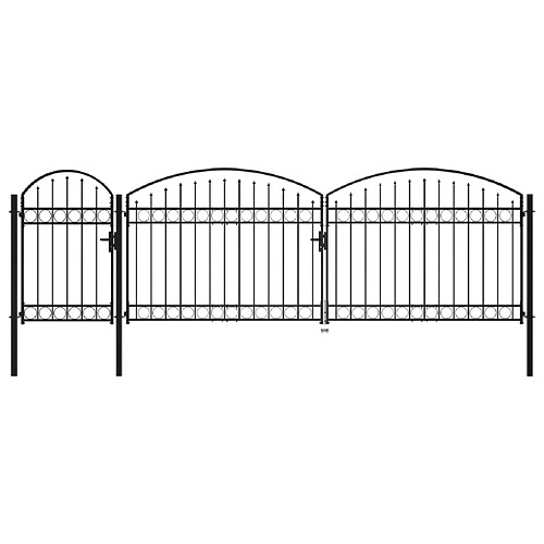 vidaXL Portail de clôture de jardin avec dessus arqué Acier 2x5 m Noir