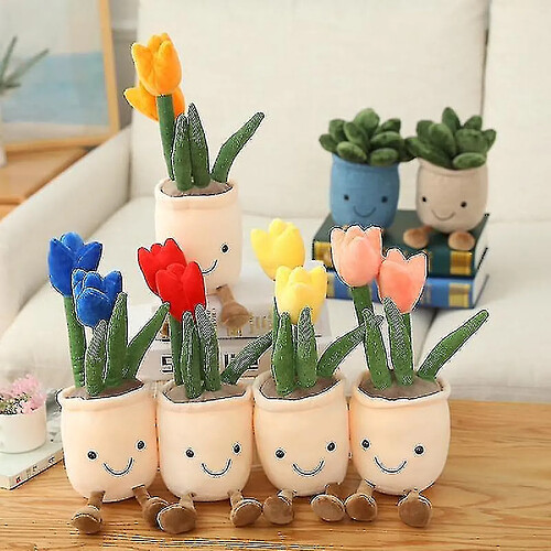 Universal Décoration en peluche végétale de tulipe vivante, oreiller de fleur en pot créatif de poupée (rouge)