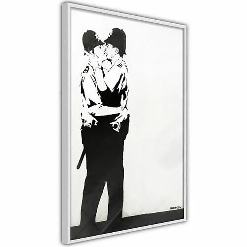 Paris Prix Affiche Murale Encadrée Banksy Kissing Coppers II 40 x 60 cm Blanc