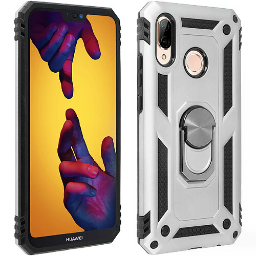 Avizar Coque Huawei P20 Lite Bi matières Bague Support Vidéo argent