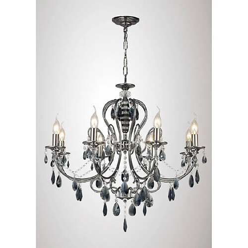 Luminaire Center Plafonnier Luna cristal 8 Ampoules chrome noir/cristal