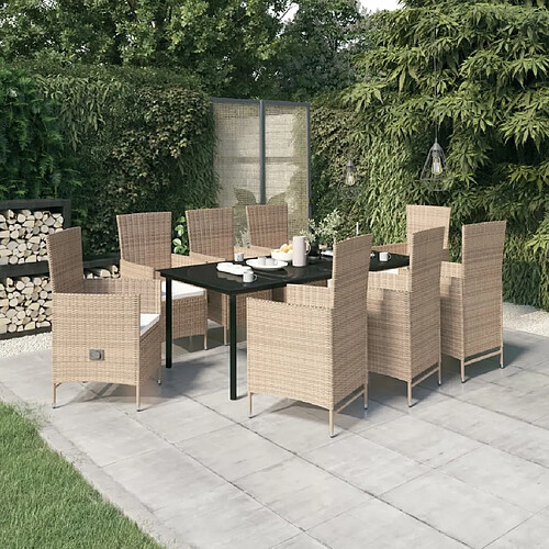 vidaXL Ensemble à manger de jardin avec coussins 9 pcs Beige