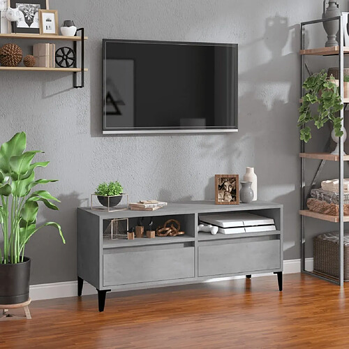 Maison Chic Meuble TV scandinave - Banc TV pour salon gris béton 100x34,5x44,5 cm bois d'ingénierie -MN91604