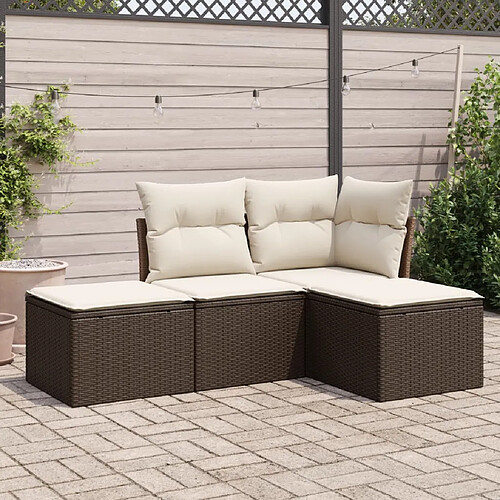 vidaXL Salon de jardin 4 pcs avec coussins marron résine tressée