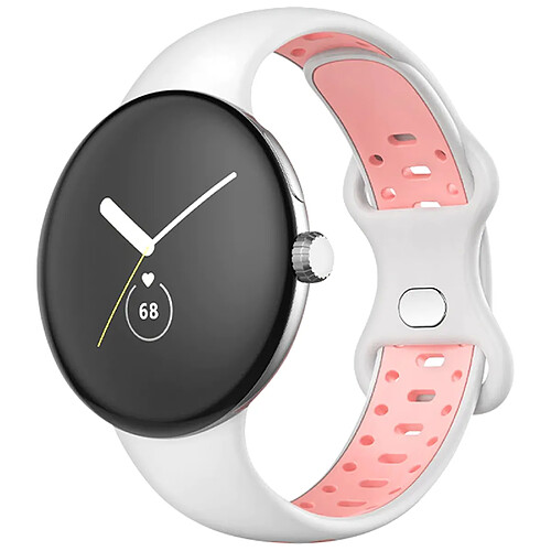 Avizar Bracelet pour Google Pixel Watch Silicone Bicolore Souple Blanc et Rose