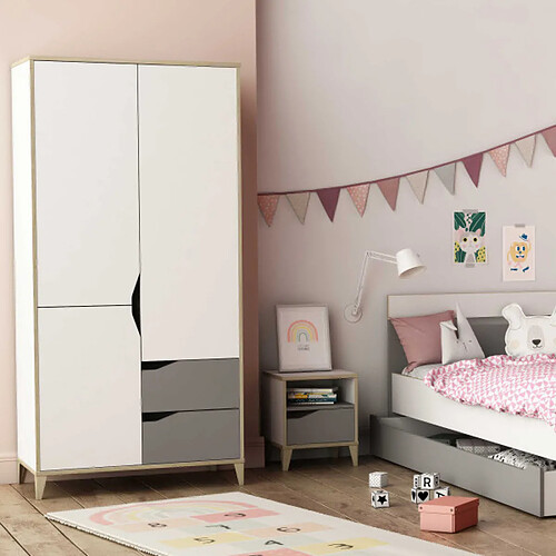 Dansmamaison Armoire 3 portes 2 tiroirs Blanc/Gris - NOAH