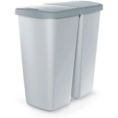 Poubelle à double couvercle Keden Compacta Q DUO 50L Un Compartiment Triage gris clair, gris cendre