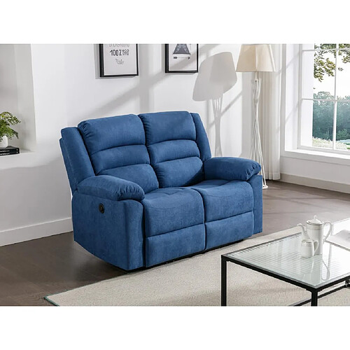 Vente-Unique Canapé 2 places relax électrique en tissu bleu BUROLO