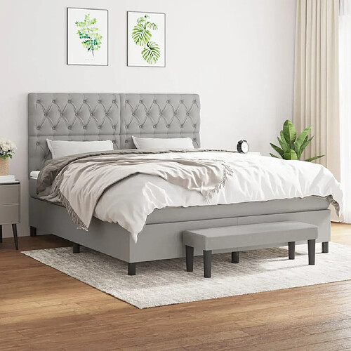 vidaXL Sommier à lattes de lit avec matelas Gris clair 160x200cm Tissu