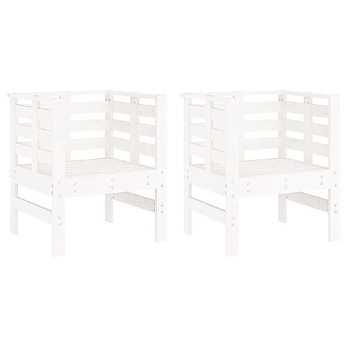 Maison Chic Lot de 2 Chaises de jardin,Fauteuil d'extérieur blanc 61,5x53x71 cm bois pin massif -MN53843