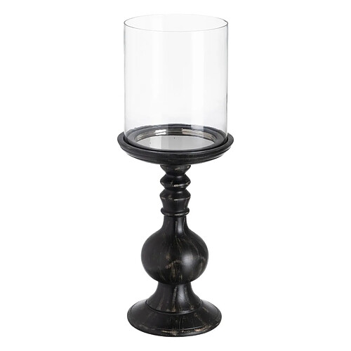 BigBuy Home Bougeoir Noir Bois Verre 23 x 23 x 58 cm