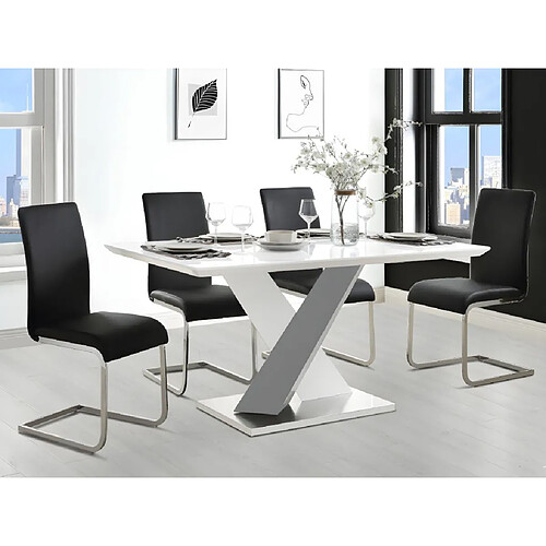 Vente-Unique Table à manger SALVA - 6 personnes - MDF laqué - Blanc et anthracite