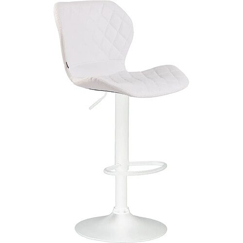 Decoshop26 Tabouret de bar x1 avec coutures décoratives en forme de losanges en PVC blanc et métal blanc 10_0004654