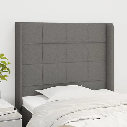 vidaXL Tête de lit avec oreilles Gris foncé 93x16x118/128 cm Tissu