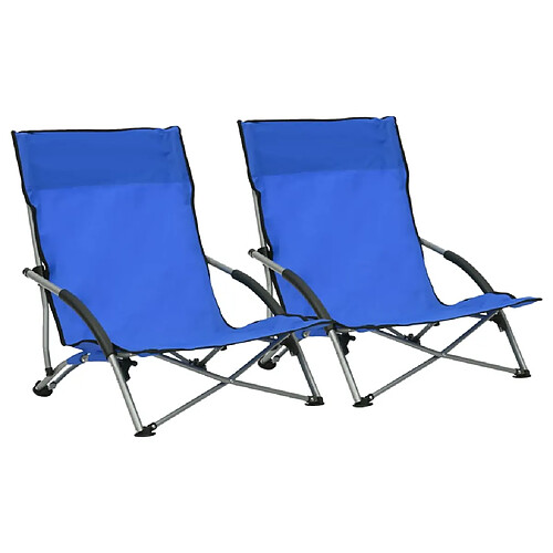 vidaXL Chaises de plage pliables lot de 2 Bleu Tissu