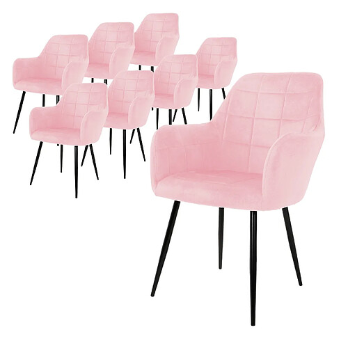 Ecd Germany Lot de 8 chaises de salle à manger cuisine en velours fauteuil rembourré rose