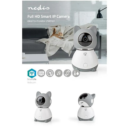 NEDIS Caméra intérieure IP Wi-Fi Full HD 1080p Panoramique capacité microSD 128G capteur de mouvement | Vision nocturne | Android™ / IOS