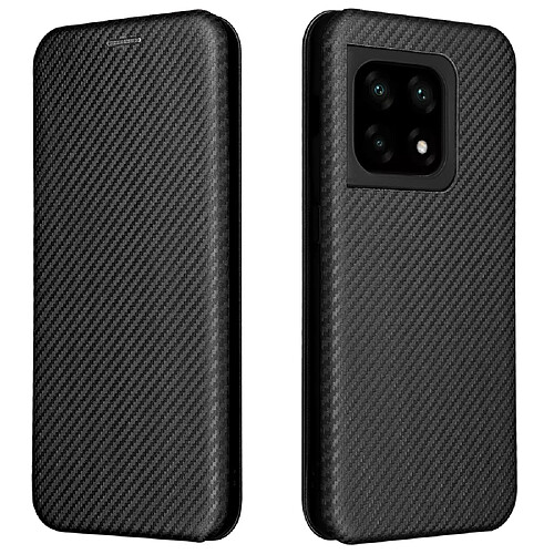 Coque en TPU + PU anti-scratch, texture en fibre de carbone avec béquille en anneau et porte-carte, noir pour votre OnePlus 10 Pro 5G