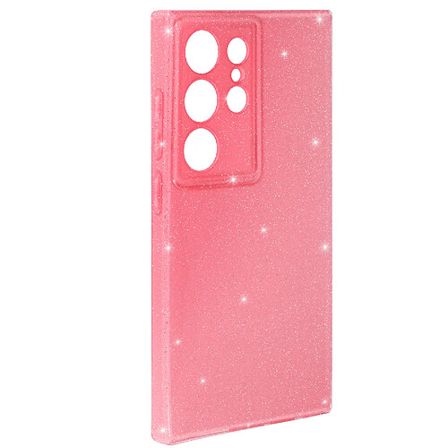 Avizar Coque pour Samsung S24 Ultra Silicone Design Pailleté Caméra Protégée Rose Poudré