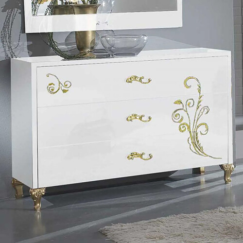 Dansmamaison Commode 3 tiroirs Laque Blanc Brillant / Or - SEBORGA