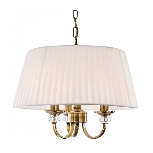 Luminaire Center Suspension 3 ampoules Langham, laiton antique, avec abat-jour