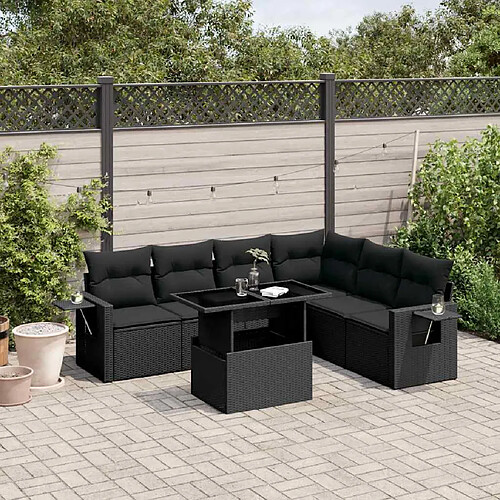 vidaXL Salon de jardin 7 pcs avec coussins noir résine tressée