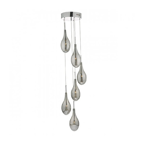 Luminaire Center Suspension Seta Chrome poli,verre fumé 6 ampoules 130cm