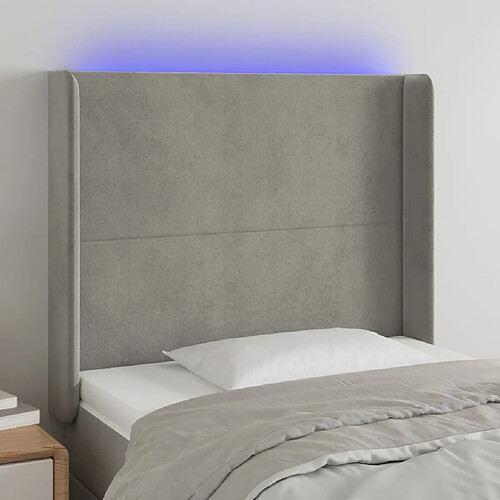 vidaXL Tête de lit à LED Gris clair 103x16x118/128 cm Velours