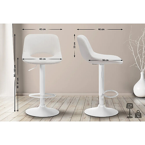 Non Tabouret de bar Camden velours blanc