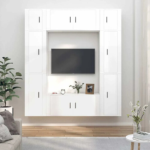 Maison Chic Ensemble de meubles TV 8 pcs pour salon - Blanc brillant Bois d'ingénierie -MN25730