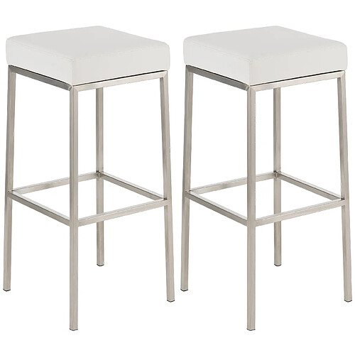 Decoshop26 Lot de 2 tabourets de bar avec repose-pieds design simple hauteur 85 cm en PVC blanc et acier inoxydable 10_0004372