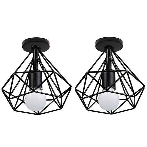 Stoex 2 PCS Retro Industrielle Plafonnier en Métal Noir Cage , Suspension Plafonnier luminaire chambre pour entrée,allée, porche,couloir,chambre,Café Bar